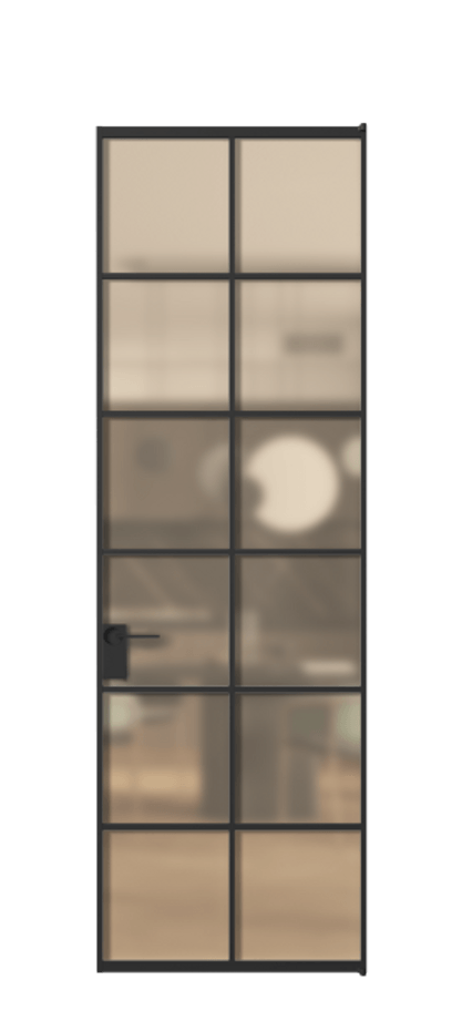 Алюминиевая дверь АЛПЛ040.05 Алюминий Черный Сатинированное оранжевое стекло, триплекс, 6мм Цена 136090  | Volhovec