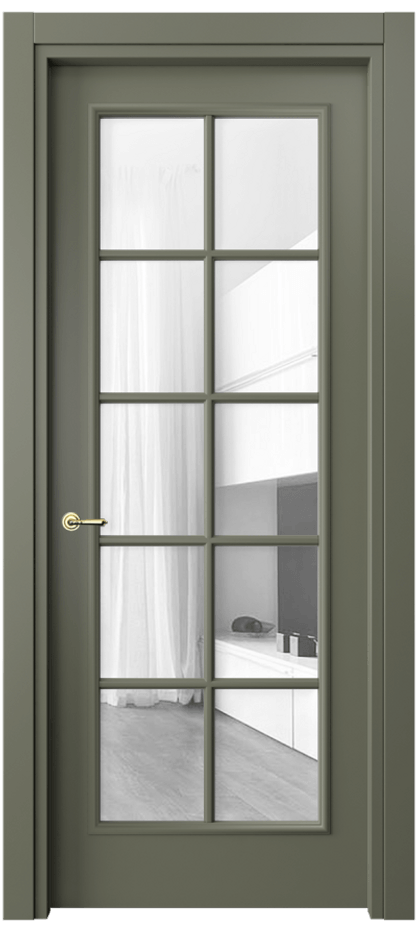 Межкомнатная дверь Paris 8102 Матовый оливковый тёмный Прозрачное стекло, 4 мм Цена 72399 ₽| Volhovec