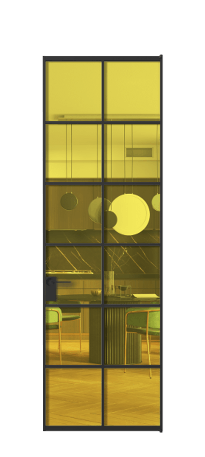 Алюминиевая дверь АЛПЛ040.05 Алюминий Черный Прозрачное жёлтое стекло, триплекс, 6мм Цена 136090  | Volhovec