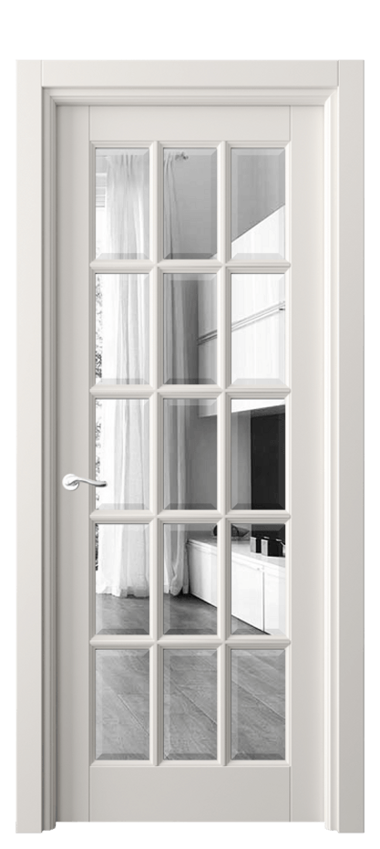 Межкомнатная дверь Lignum 0708 Бук пудровый белый Двустороннее зеркало с фацетом, триплекс Цена 124599 ₽ | Volhovec