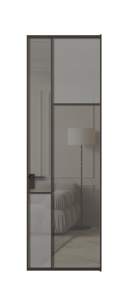 Межкомнатная дверь Mosaic АЛПЛ041.11 Алюминий антрацит Сатинированное серое стекло, триплекс, 6 мм + Прозрачное серое стекло, триплекс Цена 174160 ₽ | Volhovec