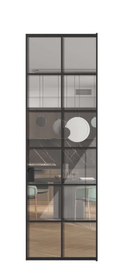 Алюминиевая дверь АЛПЛ040.05 Алюминий Черный Рефлективное прозрачное стекло "Stopsol", калёное, 6мм Цена 144090  | Volhovec