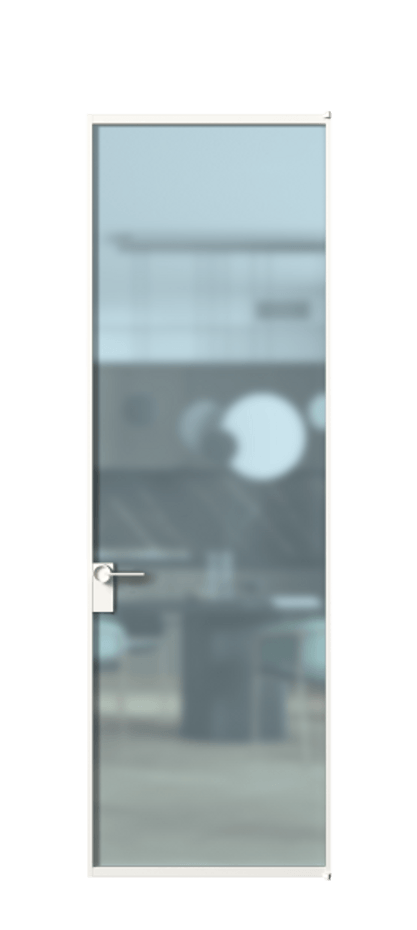 Алюминиевая дверь АЛПЛ040.01 Алюминий Белый Сатинированное голубое стекло, триплекс, 6мм Цена 125490  | Volhovec