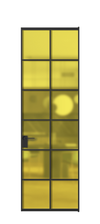 Алюминиевая дверь АЛПЛ040.05 Алюминий Черный Сатинированное жёлтое стекло, триплекс, 6мм Цена 136090  | Volhovec