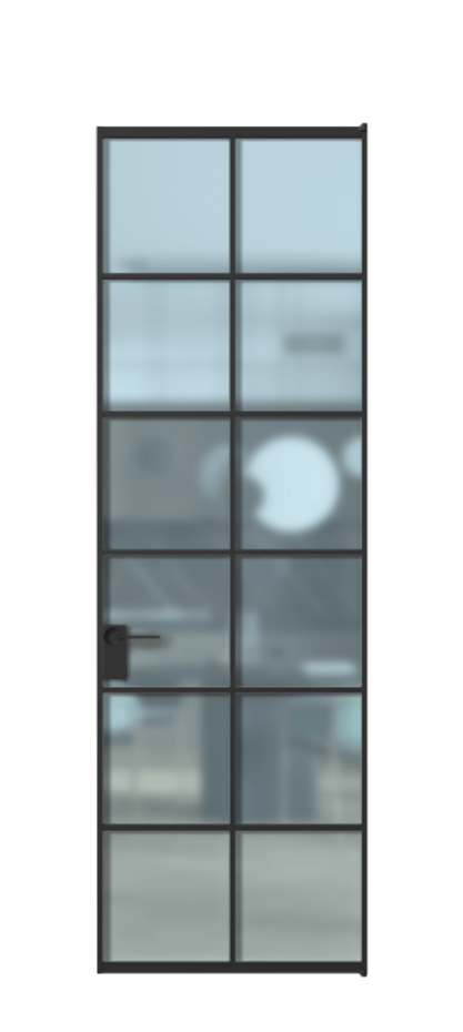 Алюминиевая дверь АЛПЛ040.05 Алюминий Черный Сатинированное голубое стекло, триплекс, 6мм Цена 136090  | Volhovec