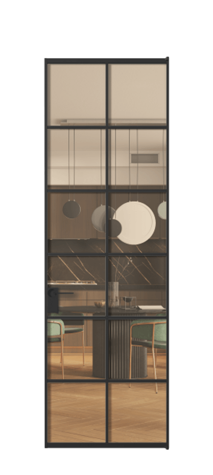 Алюминиевая дверь АЛПЛ040.05 Алюминий Черный Прозрачное оранжевое стекло, триплекс, 6мм Цена 136090  | Volhovec