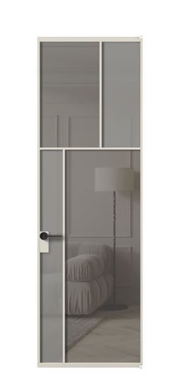 Дверь межкомнатная АЛПЛ041.22 АОС Серый сатин матовое + Серый прозрачное. Цвет Алюминий облачно-серый. Материал Алюминий в эмали. Коллекция Mosaic. Картинка.