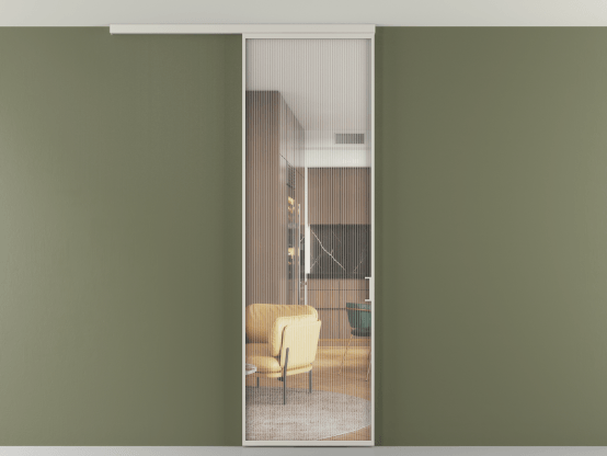 Алюминевая перегородка vd1_01 Алюминий тёплый серый Moru. Цвет Алюминий тёплый серый. Материал Алюминий в эмали. Коллекция Перегородка Formato вдоль стены на потолок 1 створка. Картинка.