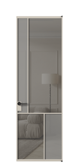 Дверь межкомнатная АЛПЛ041.20 АСБЖ Серый сатин матовое + Серый прозрачное. Цвет Алюминий светло-бежевый. Материал Алюминий в эмали. Коллекция Mosaic. Картинка.