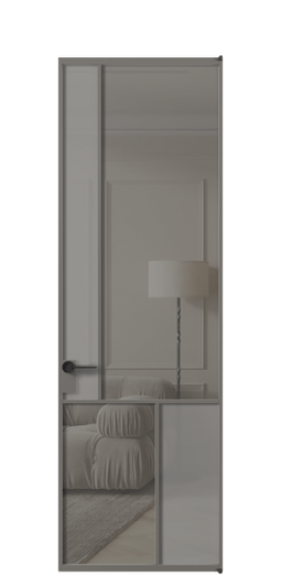Дверь межкомнатная АЛПЛ041.20 АКЛС Серый сатин матовое + Серый прозрачное. Цвет Алюминий классический серый. Материал Алюминий в эмали. Коллекция Mosaic. Картинка.